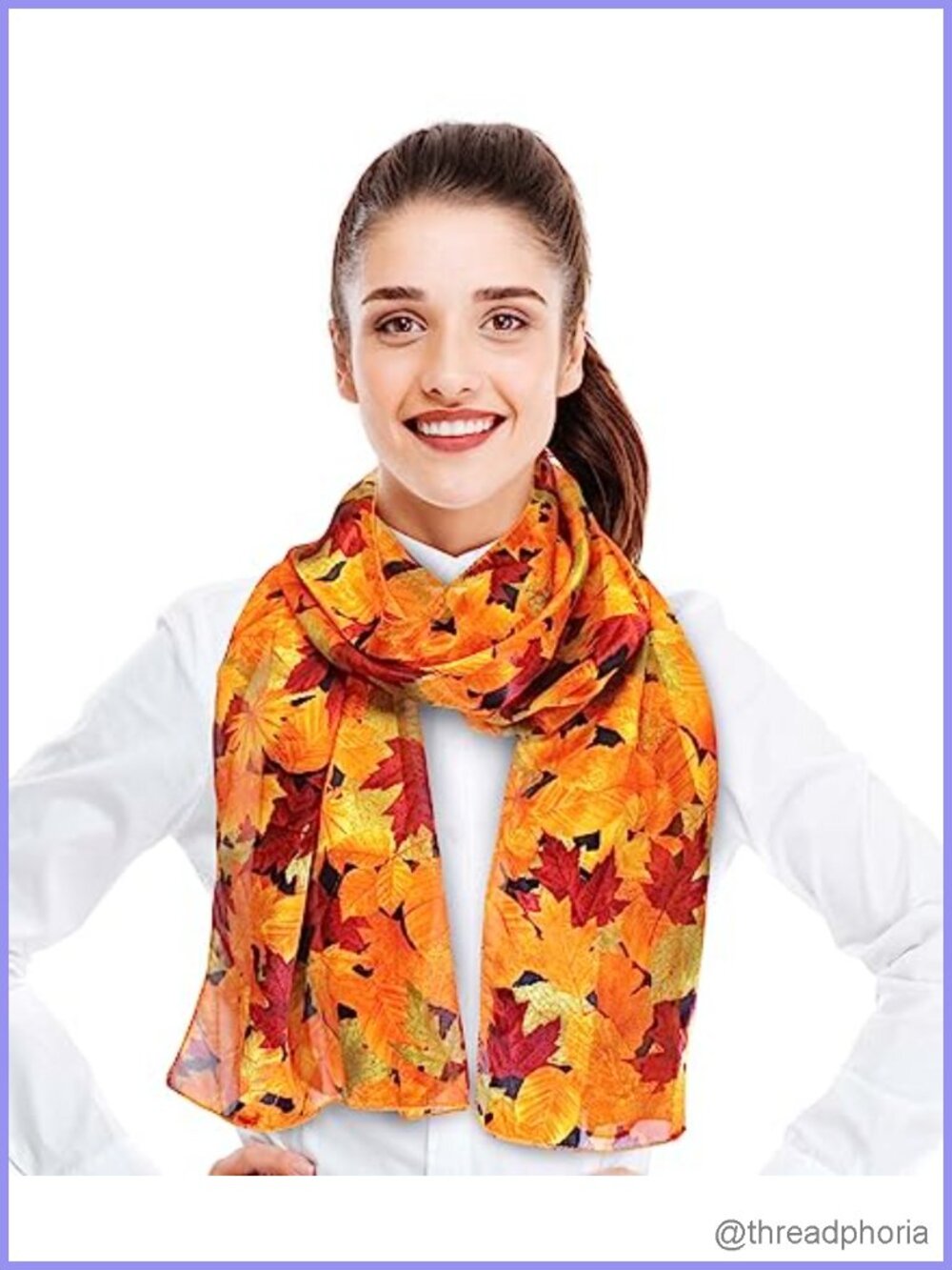 Silky Feel Fall Leaves Scarf 13x60 Lightweight Fashion Scarf